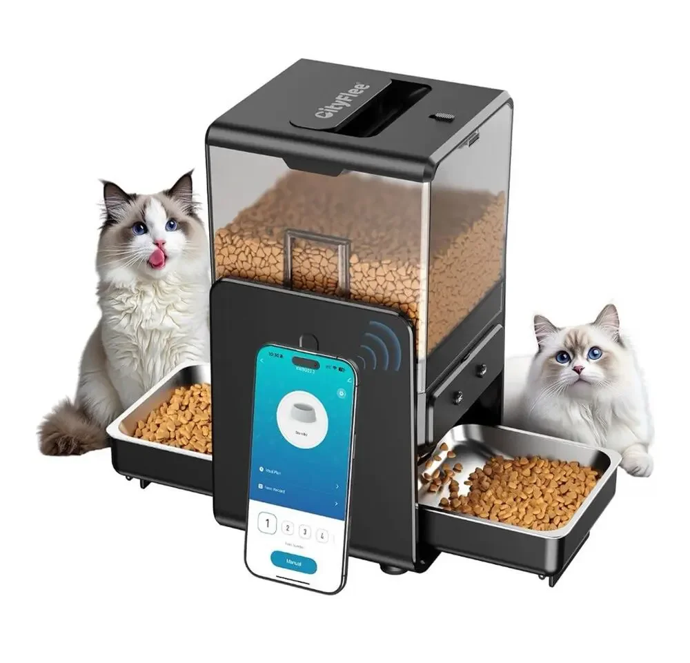 Automatic Cat Feeder for 2 Cats, 5L/20 Cups, Adjustable Height - Timed Feeding